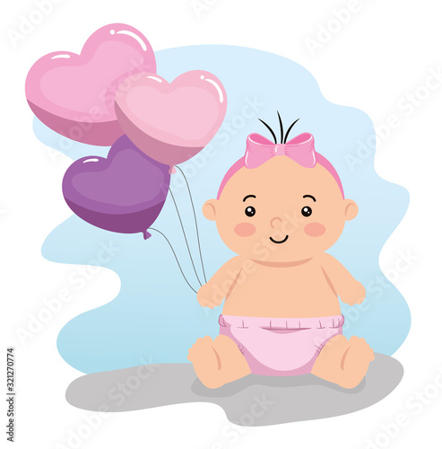 cute little baby girl with balloons helium vector illustration design © Gstudio