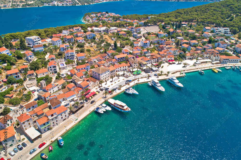 Adriatic town of Rogoznica aerial coastline view