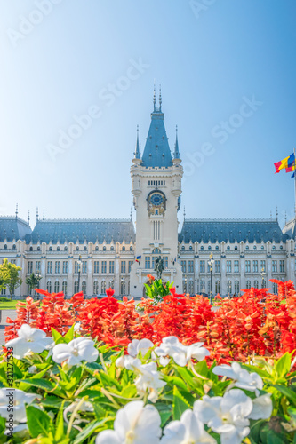 The Palace of Culture in Iasi, Romania. Front view from the Palace Square of The Palace of Culture, the symbol of the city of Iasi on a sunny summer day. Palace of Iasi