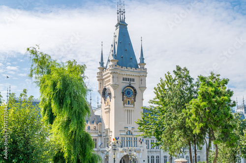 The Palace of Culture in Iasi, Romania. Front view from the Palace Square of The Palace of Culture, the symbol of the city of Iasi on a sunny summer day. Palace of Iasi