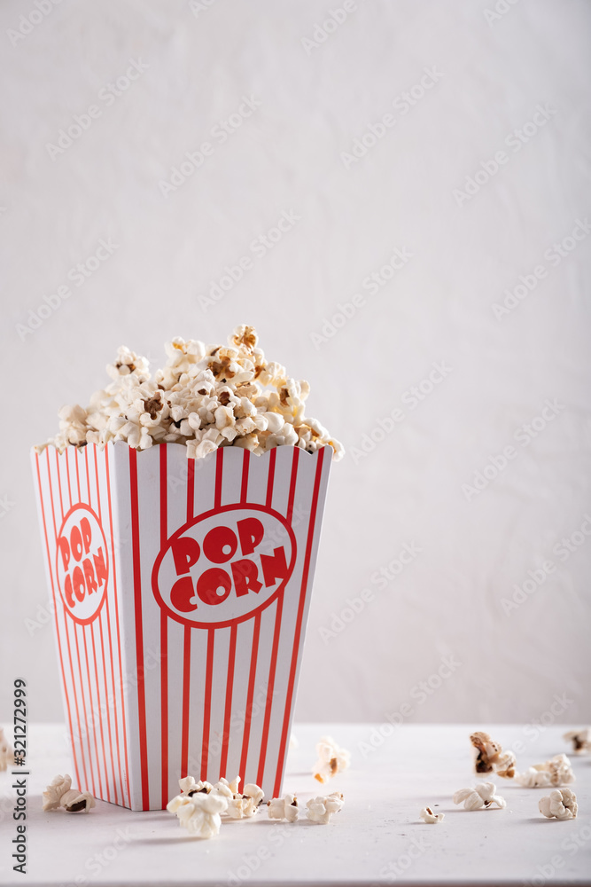 Classic retro red and white popcorn box