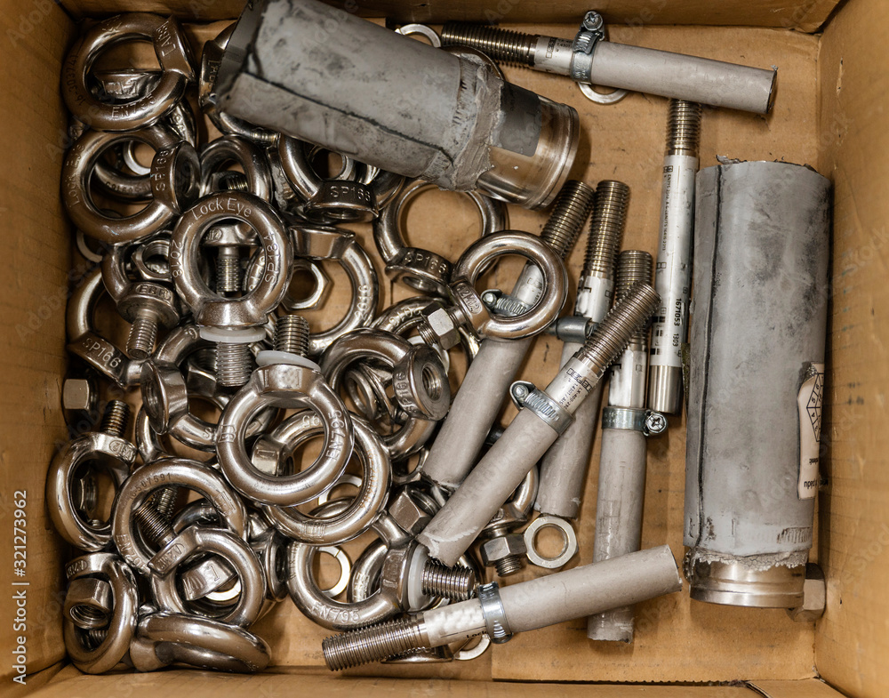 Shiny metal screw eyes and cut off safety bars. Shiny metal screw eyes and cut off safety bars.