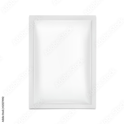 Blank sachet packaging for food, cosmetic and hygiene. Vector illustration isolated on white background. Ready for your design. EPS10.