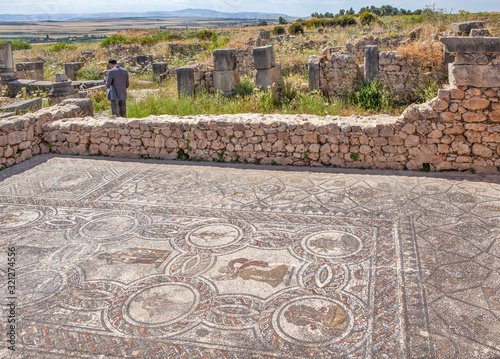 Mosaic with Dionysius and muses symbolizing 4 seasons in the House of Works of Hercules. Volubilis. Morocco