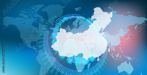 サイバーデジタル中国ネットワーク地球背景幾何学イメージ