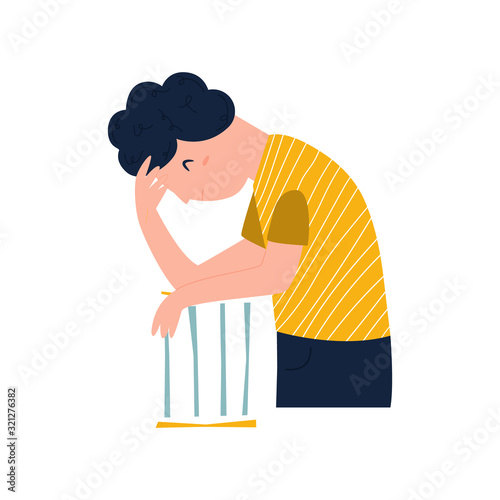 Illustration of a shamed, unhappy sad man.