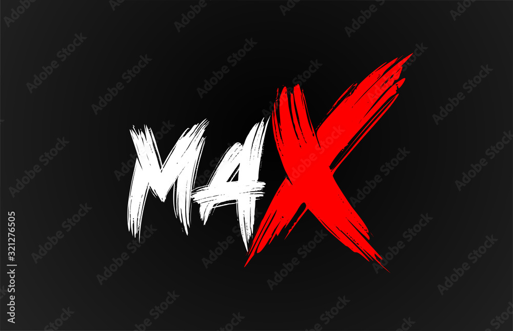 red white black max grunge brush stroke word text for typography logo