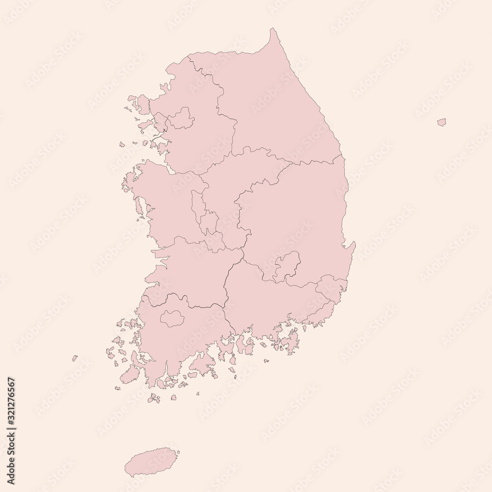 South korea map with provinces. Vintage pink shade background vector. Perfect for business concepts, backgrounds, backdrop, banner, poster, sticker, label and wallpapers.