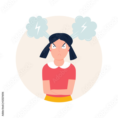 Vector illustration of a shouting angry girl