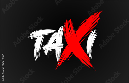 red white black taxi grunge brush stroke word text for typography logo design