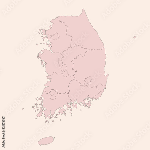 South korea map with provinces. Vintage pink shade background vector. Perfect for business concepts, backgrounds, backdrop, banner, poster, sticker, label and wallpapers.