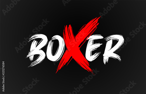 red white black boxer grunge brush stroke word text for typography logo design