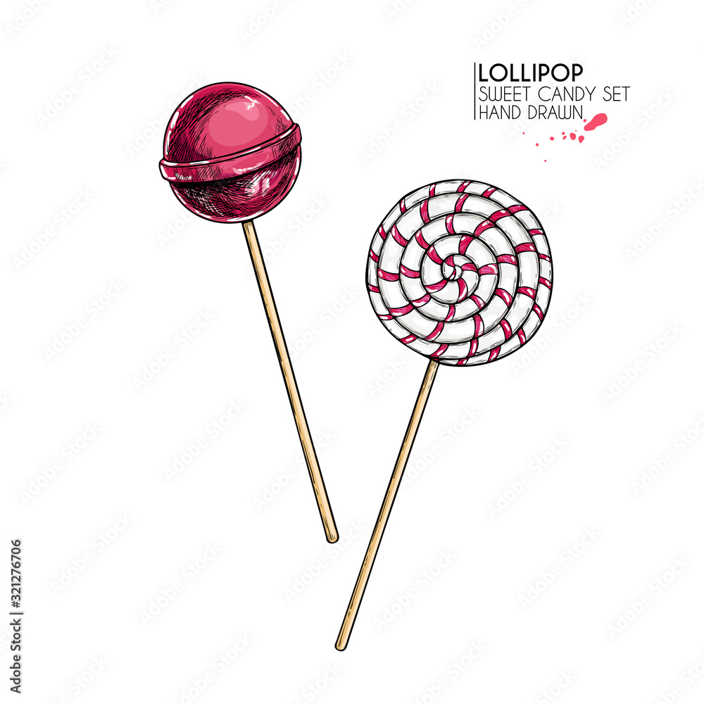 Hand drawn set of sweet candies. Twisted caramel lollipops. Vector food icons. Use for restaurant, menu, party decorating, flyer, banner. Sugar Halloween, Christmas dessert. Hand drawn set of sweet candies. Twisted caramel lollipops. Vector food icons. Use for restaurant, menu, party decorating, flyer, banner. Sugar Halloween, Christmas dessert.
