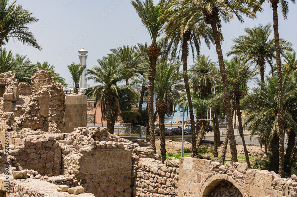 Antick walls of Mamluk Castle or Aqaba Fort Jordan. Fortress was built by Crusaders in the 12th century Antick walls of Mamluk Castle or Aqaba Fort Jordan. Fortress was built by Crusaders in the 12th century