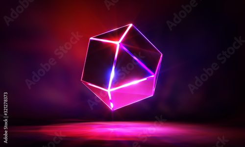 Fototapeta Naklejka Na Ścianę i Meble -  3d render, glowing lines, neon lights, abstract background, cube cage, ultraviolet, infrared, spectrum vibrant colors, laser show