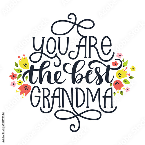 You are the best grandma. Hand drawn lettering phrase.