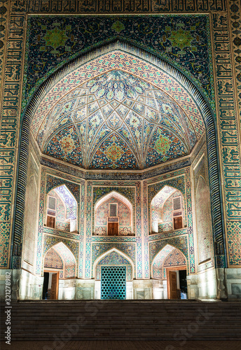 Registan square in Samarkand, Tillya-Kari madrasah (17th century). The fragment of main entrance portal. Uzbekistan photo