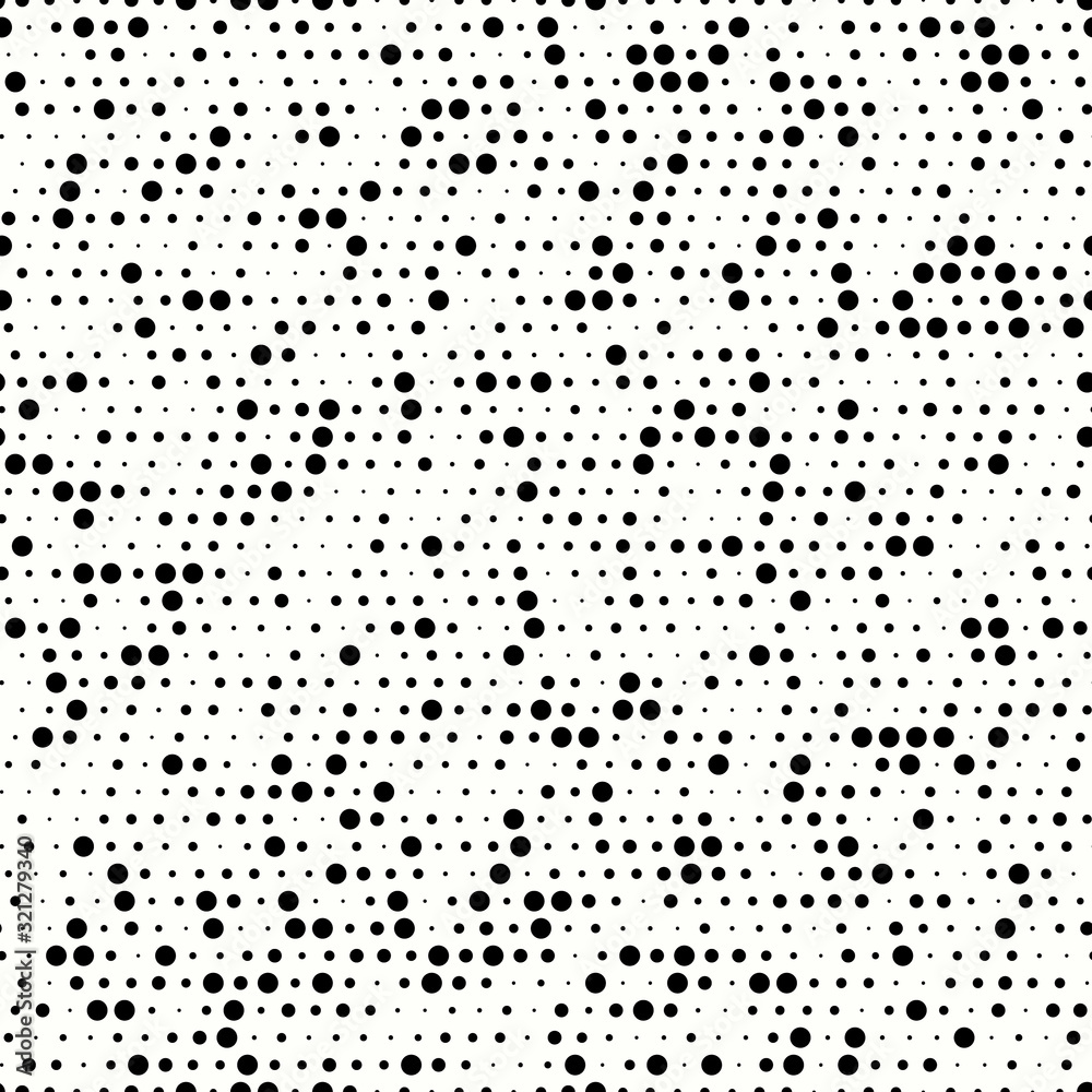 Abstract black and white seamless random pattern. Vector dotted polka dot textured background.