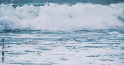 Windy weather big stormy sea waves. Slow Motion. Ocean Waves During a Storm. Powerful Sea Tropical Hurricane. Global Warming. Bad Weather. Cyclone Hurricane Wind.Slow Motion.