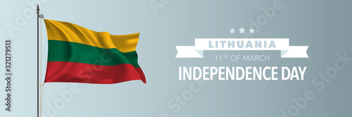 Lithuania happy independence day greeting card, banner vector illustration