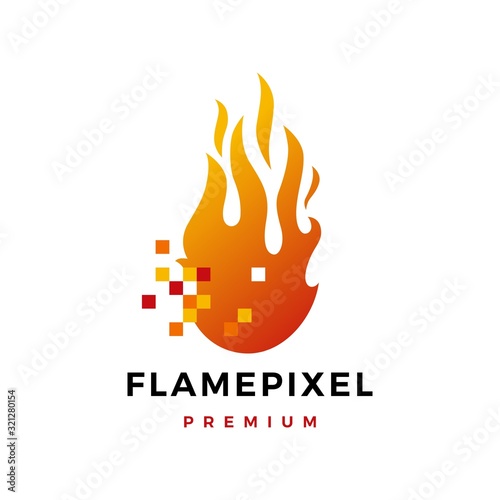 pixel flame fire digital logo vector icon illustration