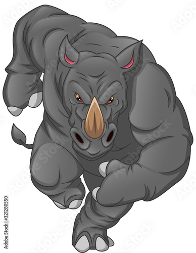 angry rhino cartoon on a white background