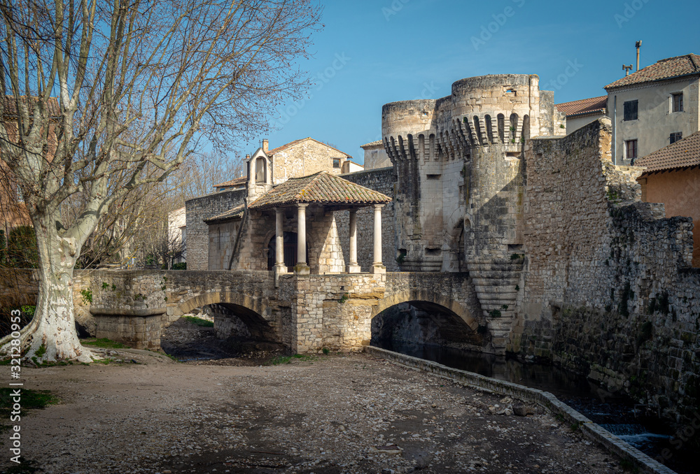 old walls with bridge ,Perne les Fontaines. provence france.