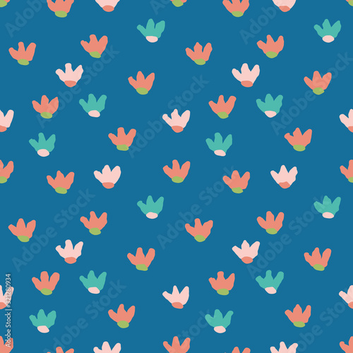 Blue garden with simple flower shapes seamless vector pattern. Girly surface print design. photo