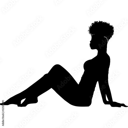 African American Woman Sexy - Sitting on Floor, Black Afro People Silhouette Vector