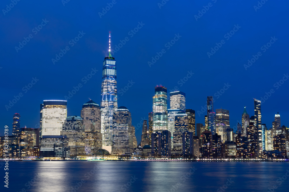 Lower Manhattan New York City Skyline at Night