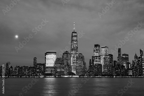 Fototapeta Naklejka Na Ścianę i Meble -  Black and White Lower Manhattan New York City Skyline at Night
