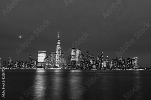 Black and White Lower Manhattan New York City Skyline at Night © James