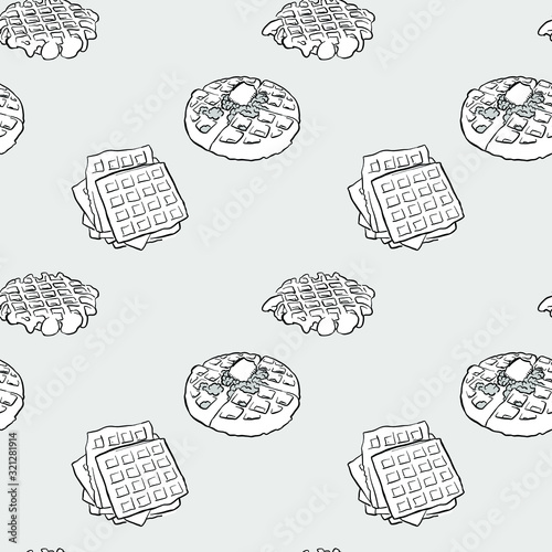 Belgian waffle seamless pattern greyscale drawing