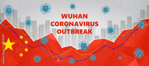 фотографія Novel coronavirus 2019-nCoV with text Wuhan coronavirus outbreak on correction market background