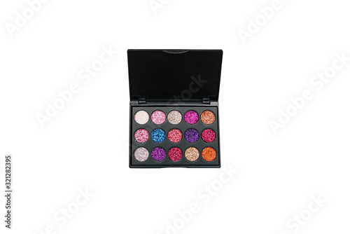 Eyeshadow. Eyeshadow palette makeup. Opened color set for shadows. Women's cosmetic accessory, fashion.