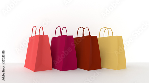 3d render, mockup colorful shopping paper bag on the background.