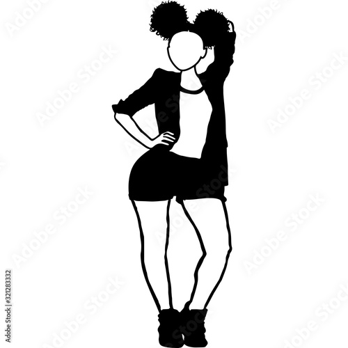 African American Woman in Short Skirt, Black Afro People Silhouette Vector