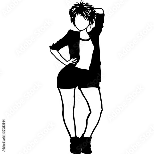 African American Woman in Short Skirt, Black Afro People Silhouette Vector