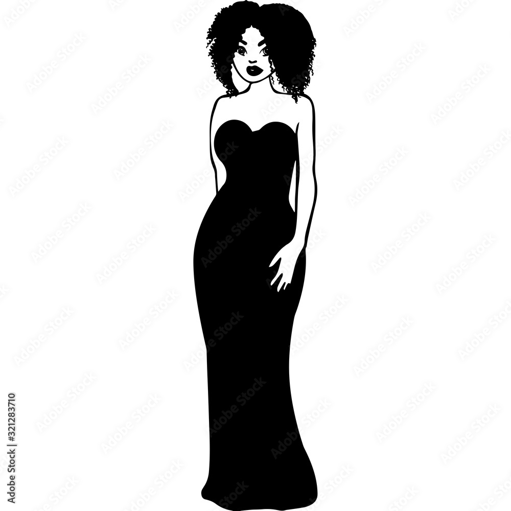 African American Woman in a Gown for Prom, Black Afro People Silhouette ...