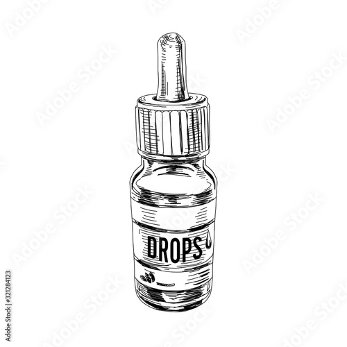 Medical drops bottle. Hand drawn vector illustration.