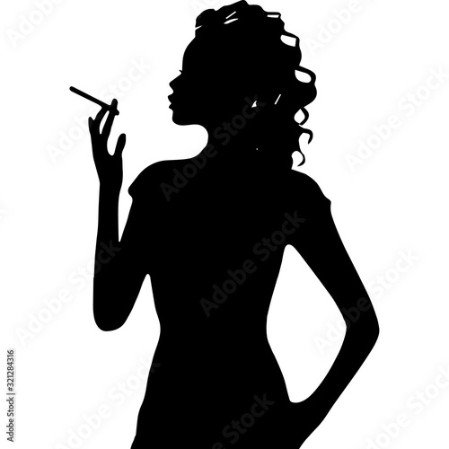 African Amercian Woman Smoking, Black Afro People Silhouette Vector