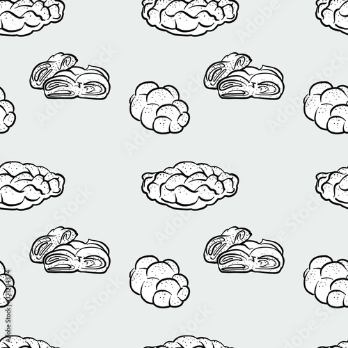 Challah seamless pattern greyscale drawing