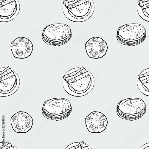 Chapati seamless pattern greyscale drawing