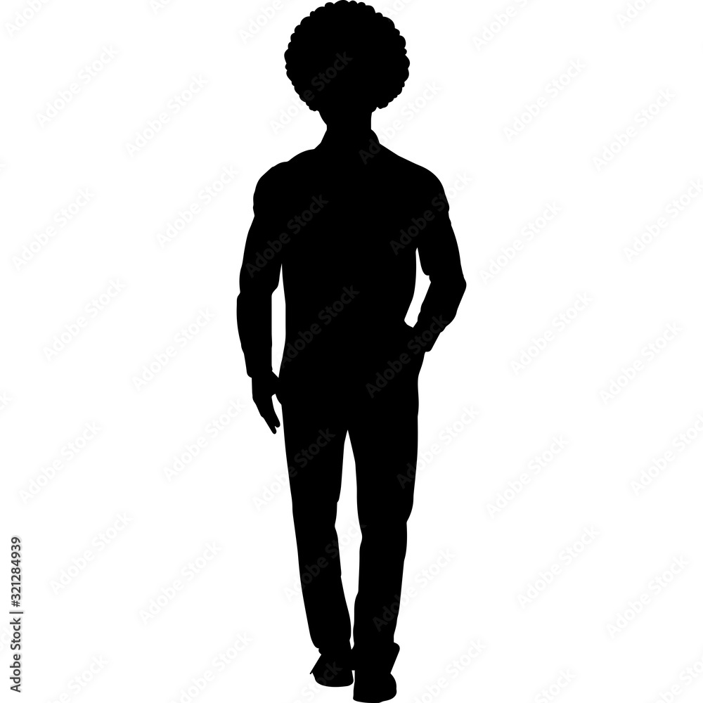 African Amercian Man Standing, Black Afro People Silhouette Vector ...