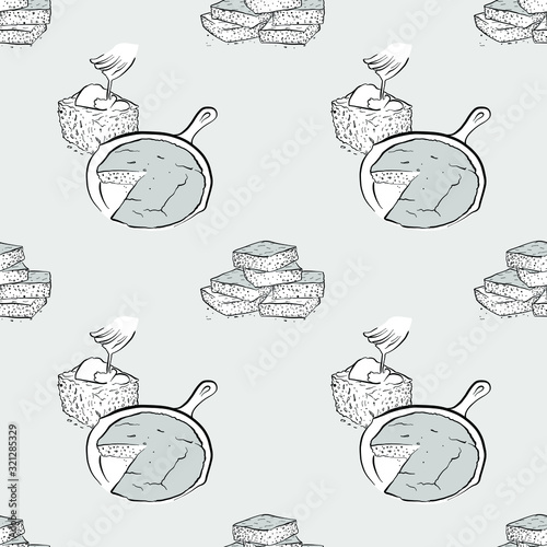 Cornbread seamless pattern greyscale drawing
