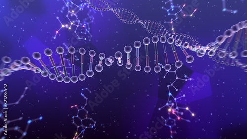 DNA Strand Helix Genome Medical Science 3D illustration background