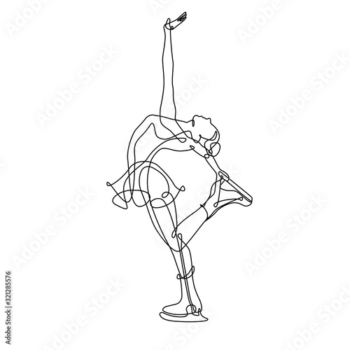 Girl on skates one line style hand drawn vector illustration. Figure skating continuous one line drawing.