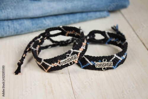 natural black friendship bracelets with the word forever