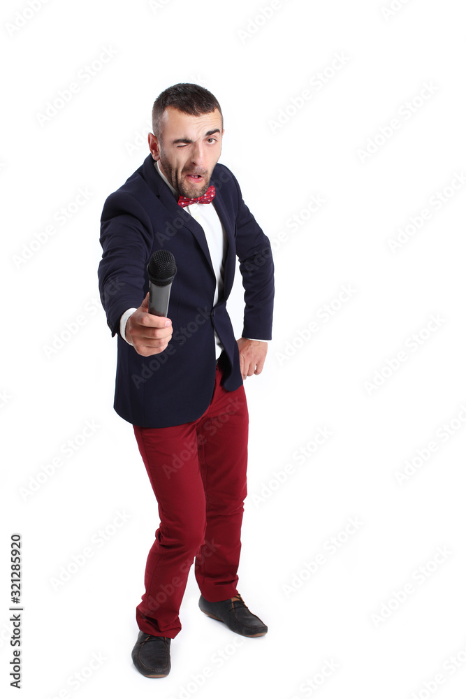 Fototapeta premium Funny young gentleman with microphone