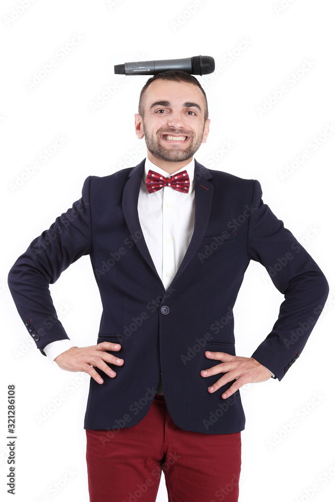 Smart handsome funny man with a microphone Smart handsome funny man with a microphone